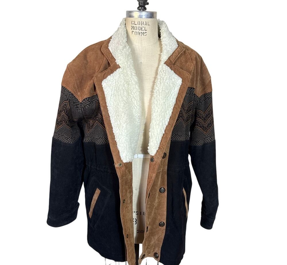 Vintage 90s CHAC Suede Fleece Western Jacket Size Mediumj
